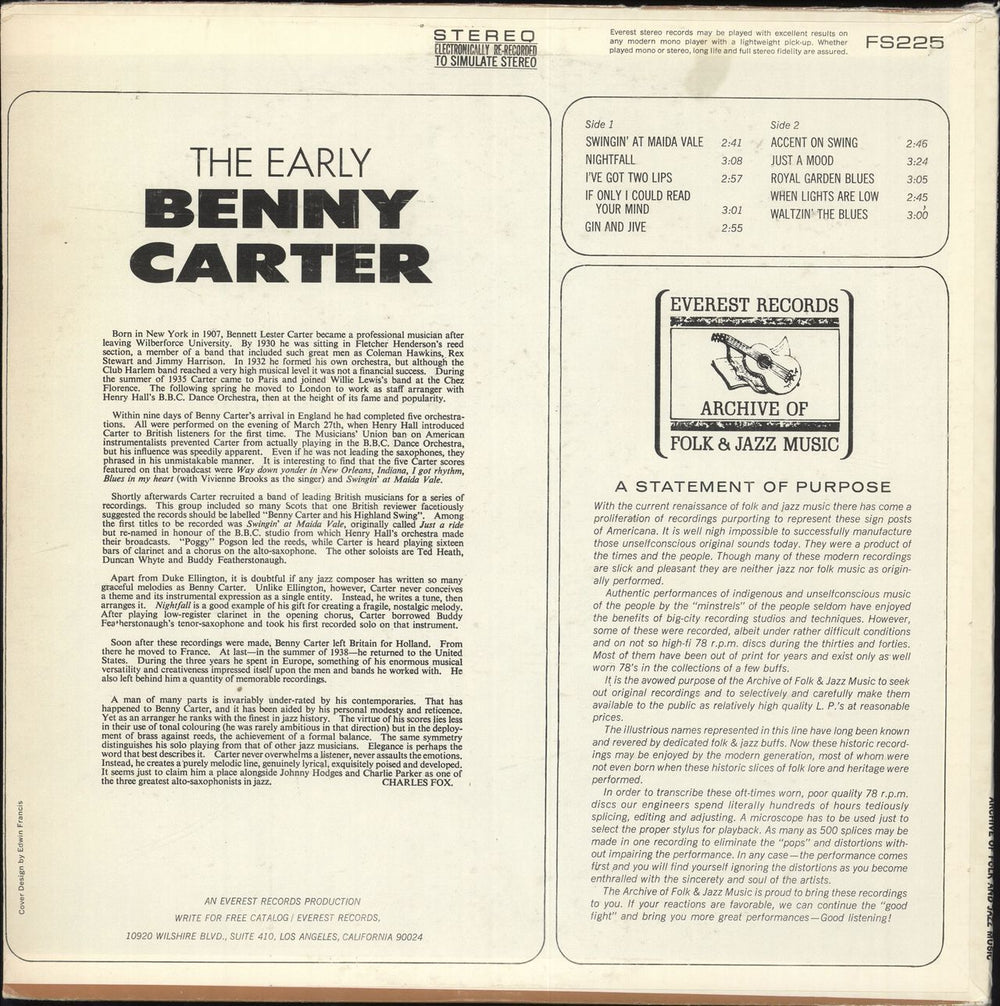 Benny Carter The Early Benny Carter US vinyl LP album (LP record)