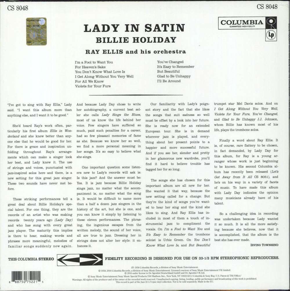 Billie Holiday Lady In Satin - 180gm + Booklet - Sealed UK vinyl LP album (LP record) 888750752215