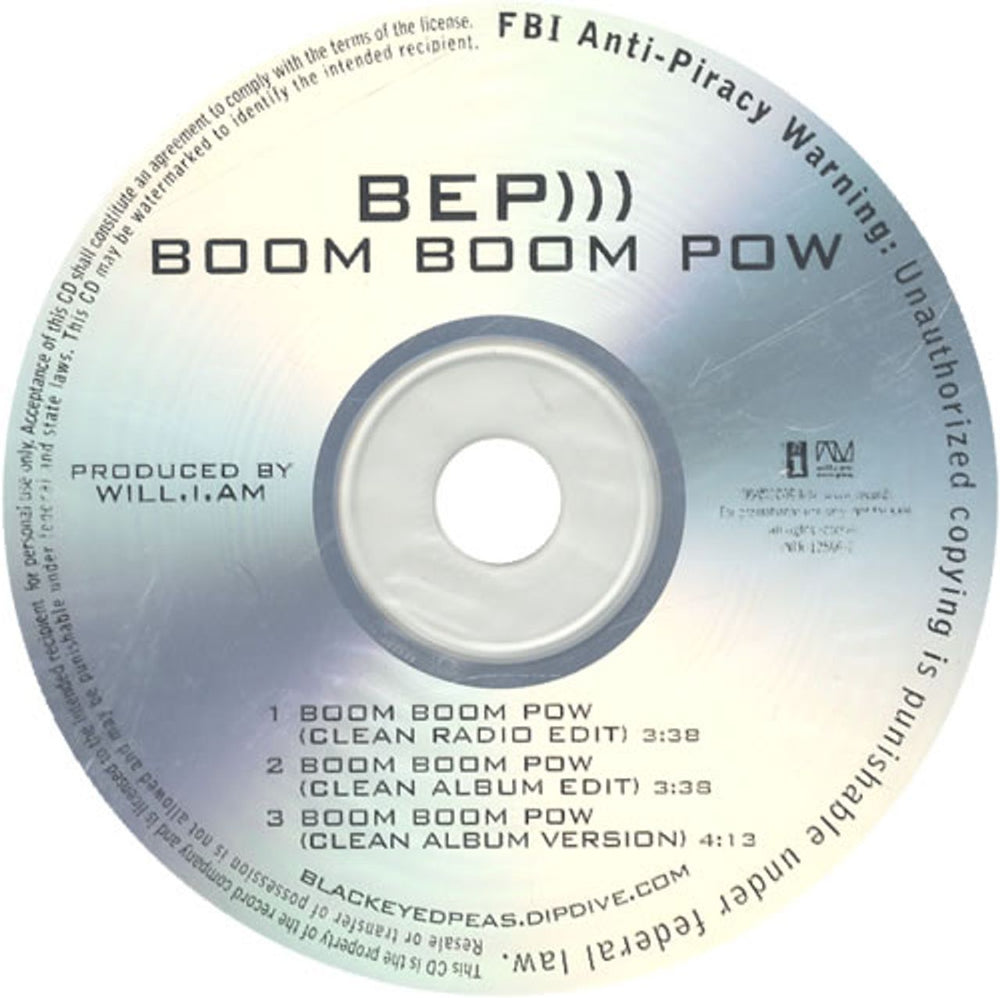 Black Eyed Peas Boom Boom Pow US Promo CD-R acetate CDR-ACETATE