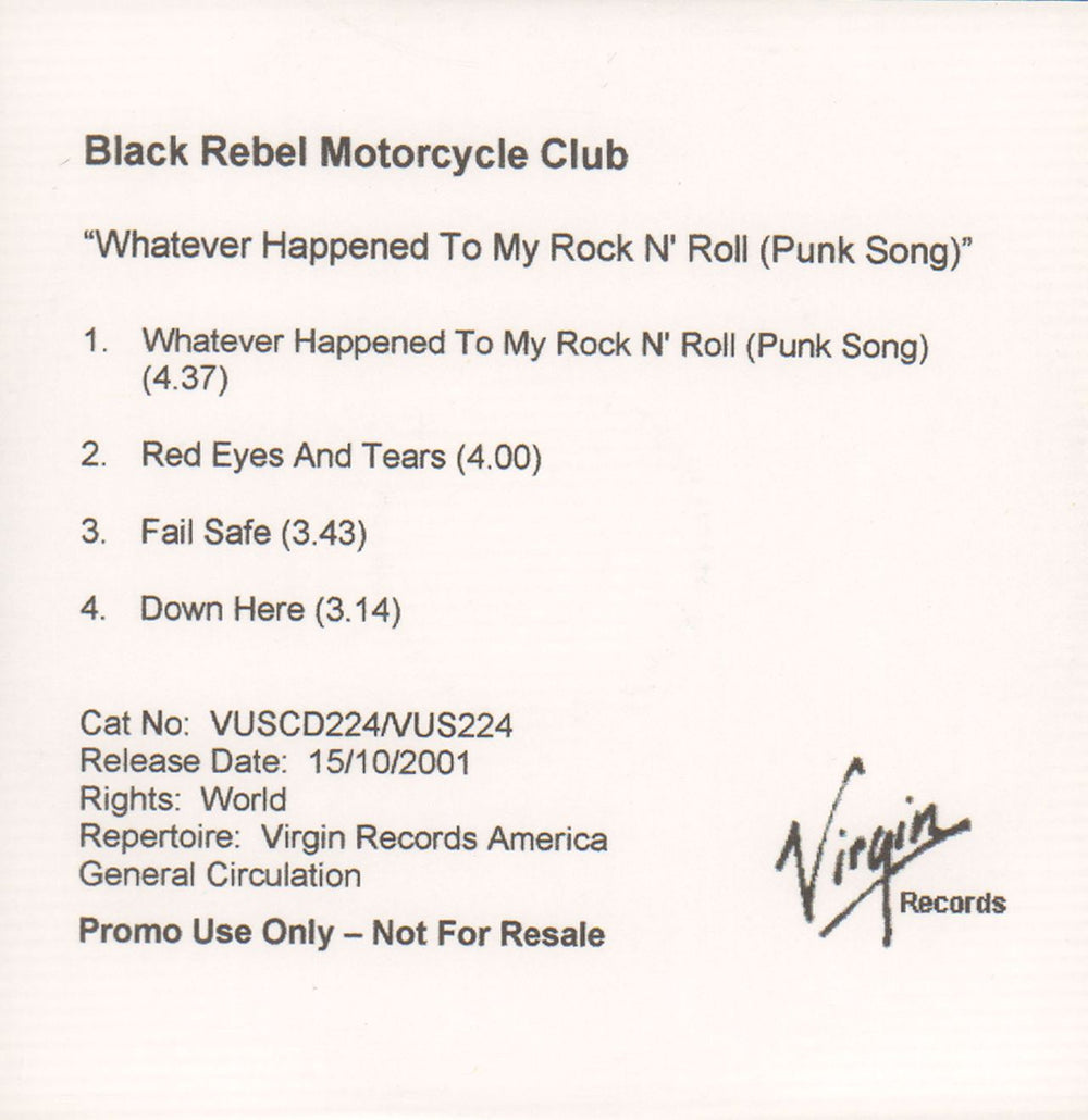 Black Rebel Motorcycle Club Whatever Happened To My Rock N Roll UK Promo CD single (CD5 / 5") VUS224