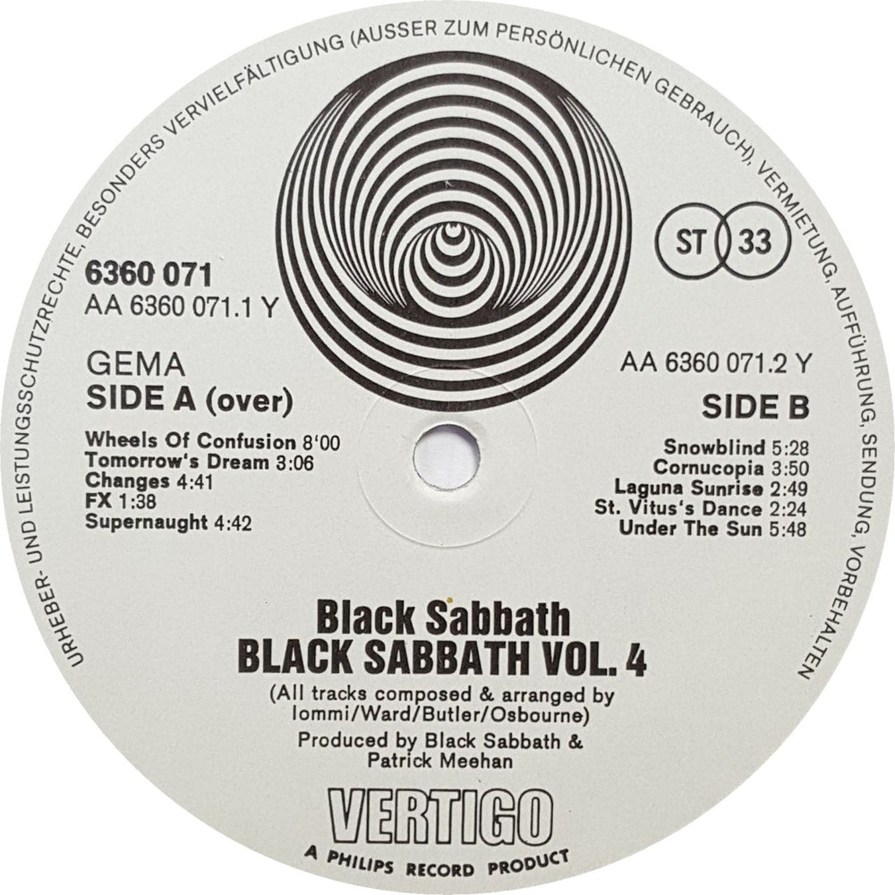 Black Sabbath Vol. 4 - 1st German vinyl LP album (LP record) BLKLPVO142879