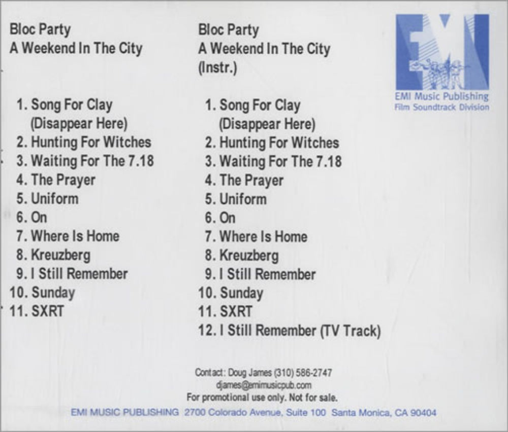 Bloc Party A Weekend In The City US Promo 2 CD album set (Double CD) 2 X CD-R ACETATE