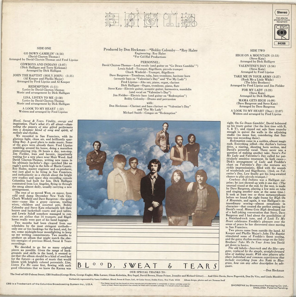 Blood Sweat & Tears B, S & T: 4 UK vinyl LP album (LP record)