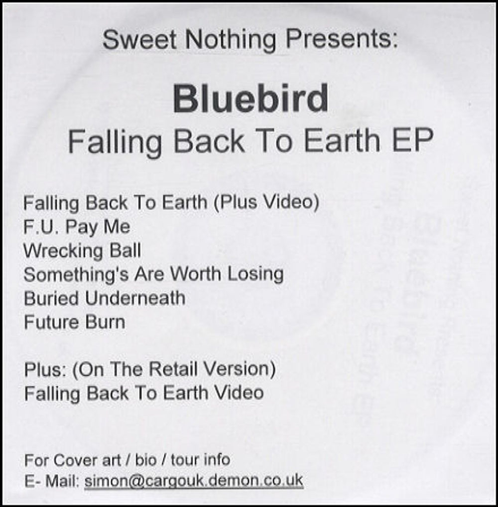 Bluebird  Falling Back To Earth UK Promo CD-R acetate CD-R ACETATE