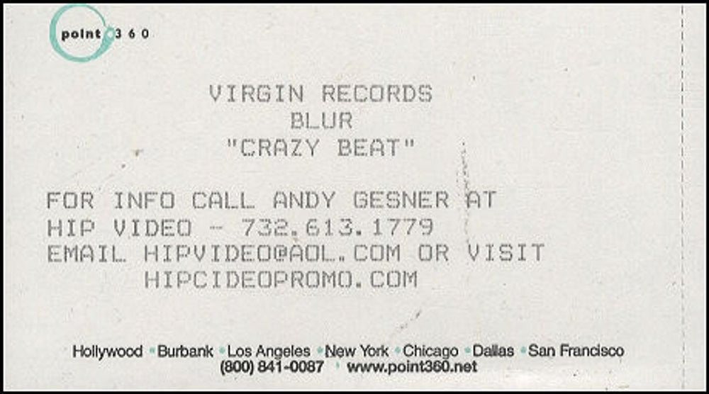 Blur Crazy Beat US Promo video (VHS or PAL or NTSC) PROMO VIDEO