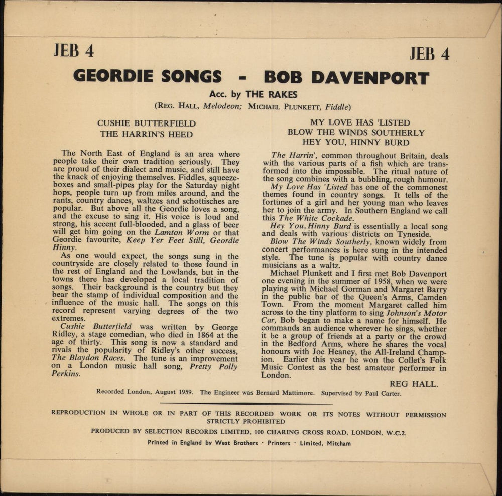 Bob Davenport Wor Geordie UK 7" vinyl single (7 inch record / 45)