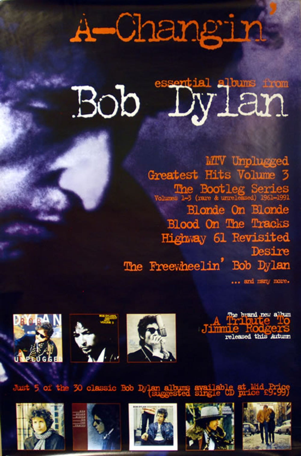 Bob Dylan A Changin' - Essential Albums from Bob Dylan UK Promo poster 60 X 40