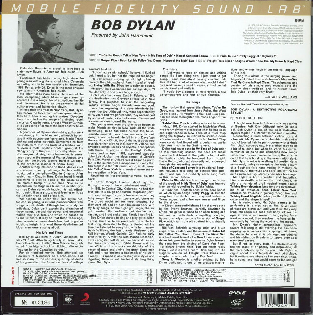 Bob Dylan Bob Dylan - 180gm US 2-LP vinyl set — RareVinyl.com