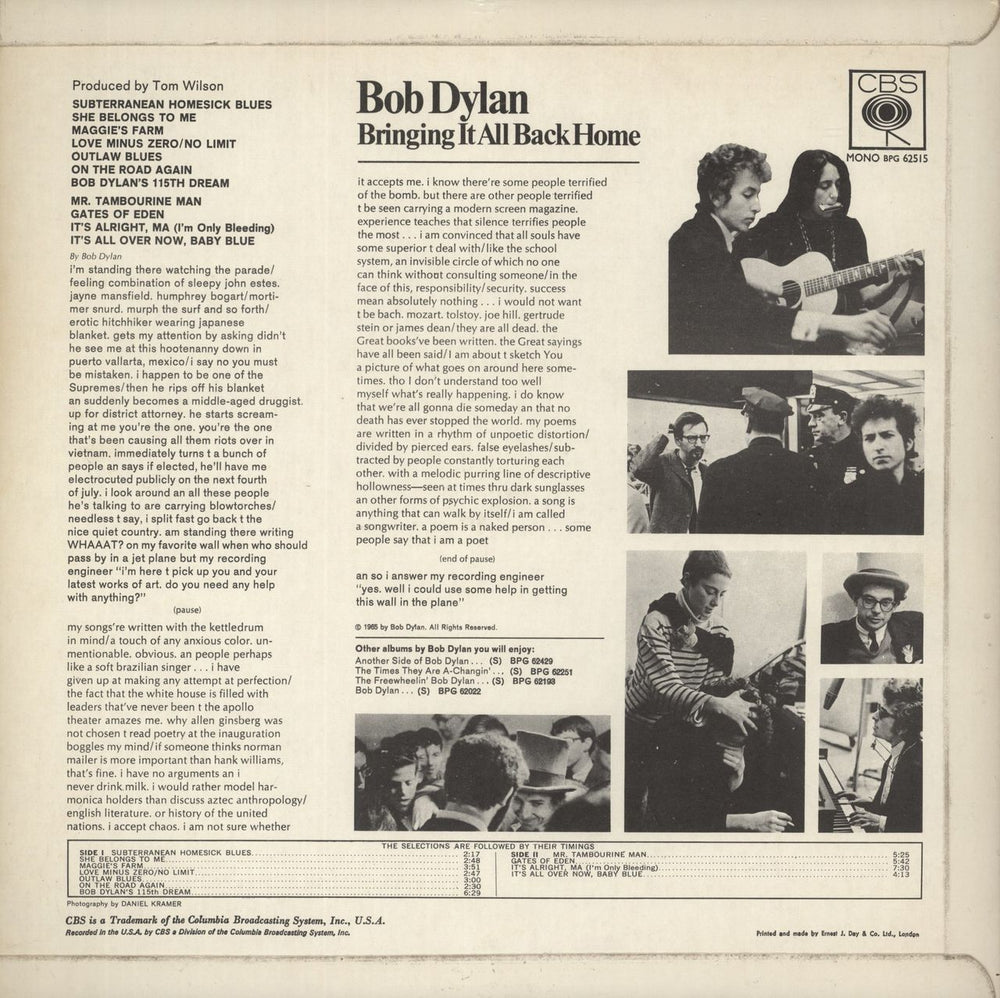Bob Dylan Bringing It All Back Home - 1st - EX UK vinyl LP album (LP record)