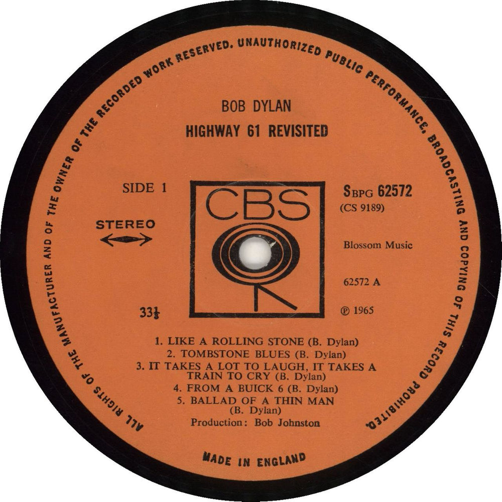 Bob Dylan Highway 61 Revisited - plain orange UK vinyl LP album (LP record)