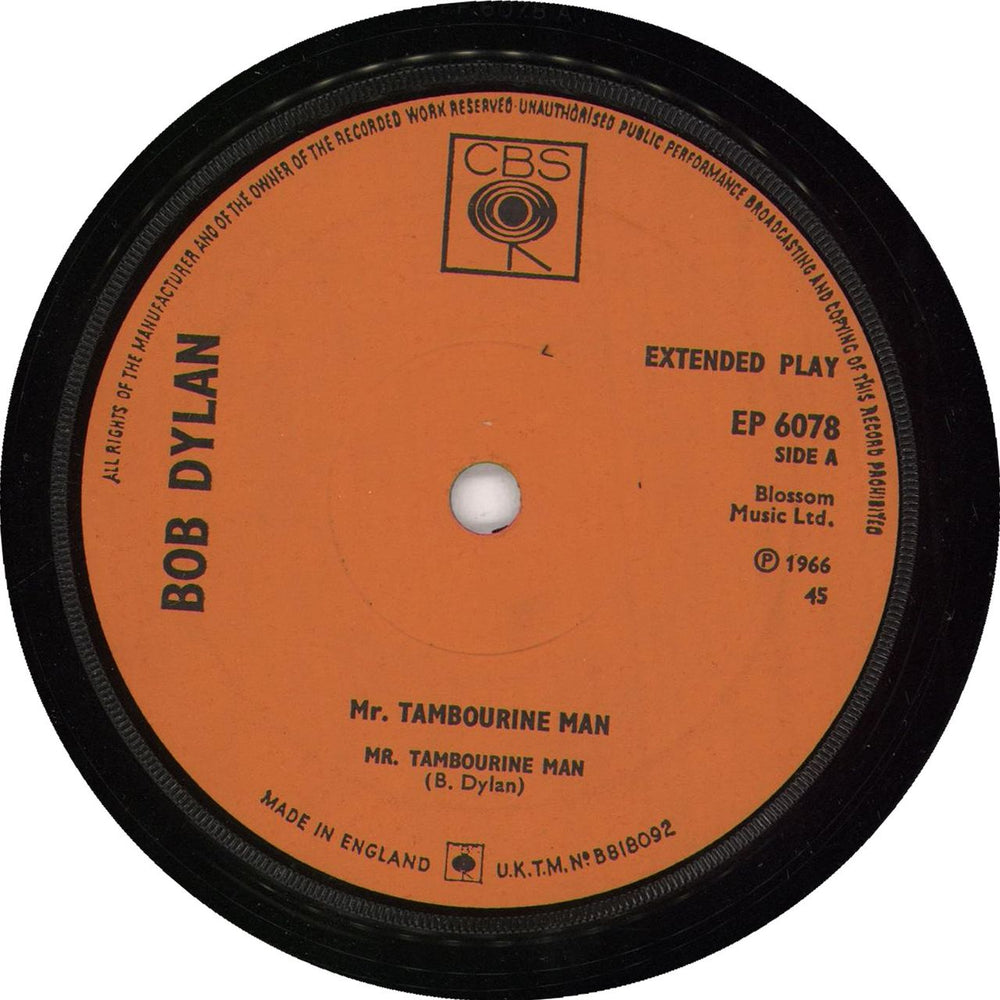 Bob Dylan Mr Tambourine Man E.P. UK 7" vinyl single (7 inch record / 45)