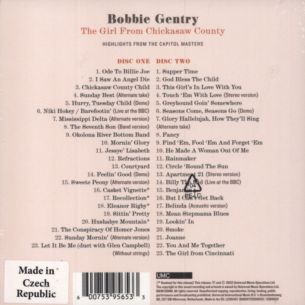 Bobbie Gentry The Girl From Chickasaw County: Highlights From The Capitol Masters - Sealed Czech 2 CD album set (Double CD) 600753956533