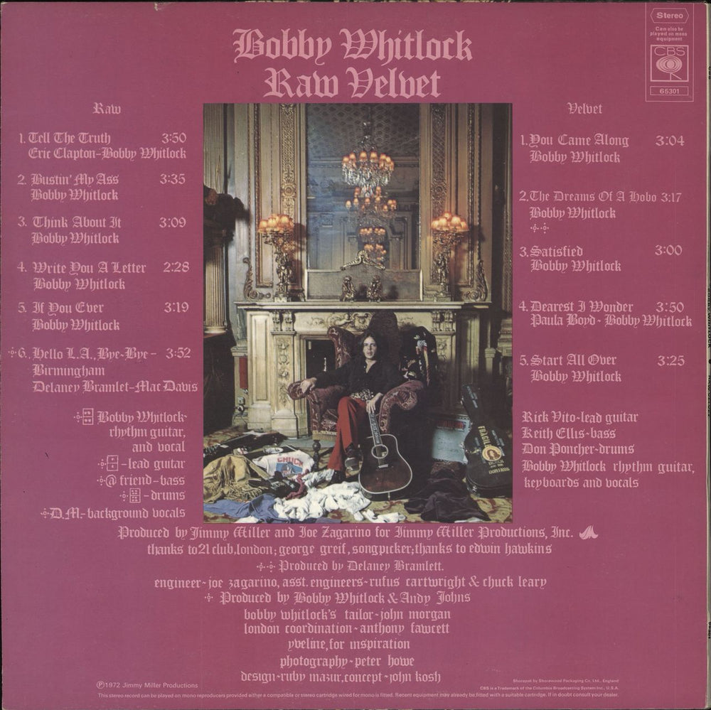 Bobby Whitlock Raw Velvet - Stickered sleeve UK vinyl LP album (LP record)