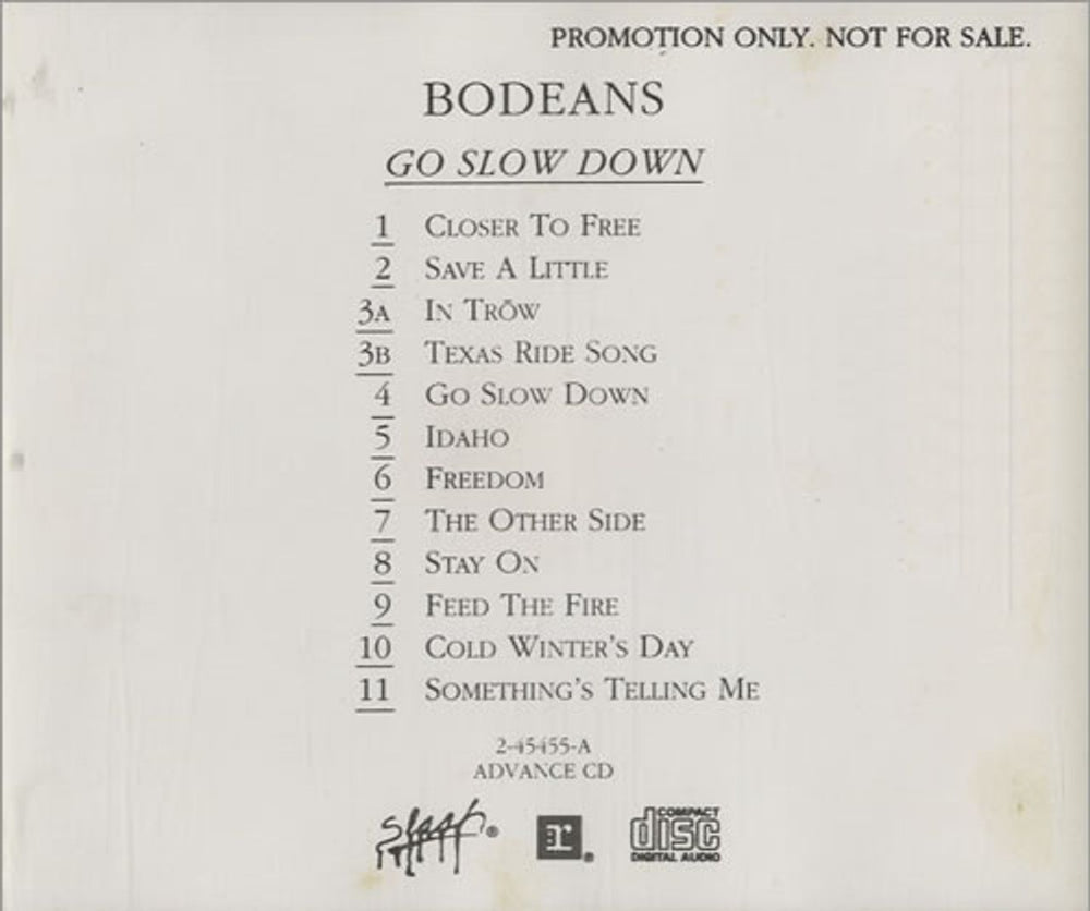 Bodeans Go Slow Down US Promo CD album (CDLP) 2-45455-A