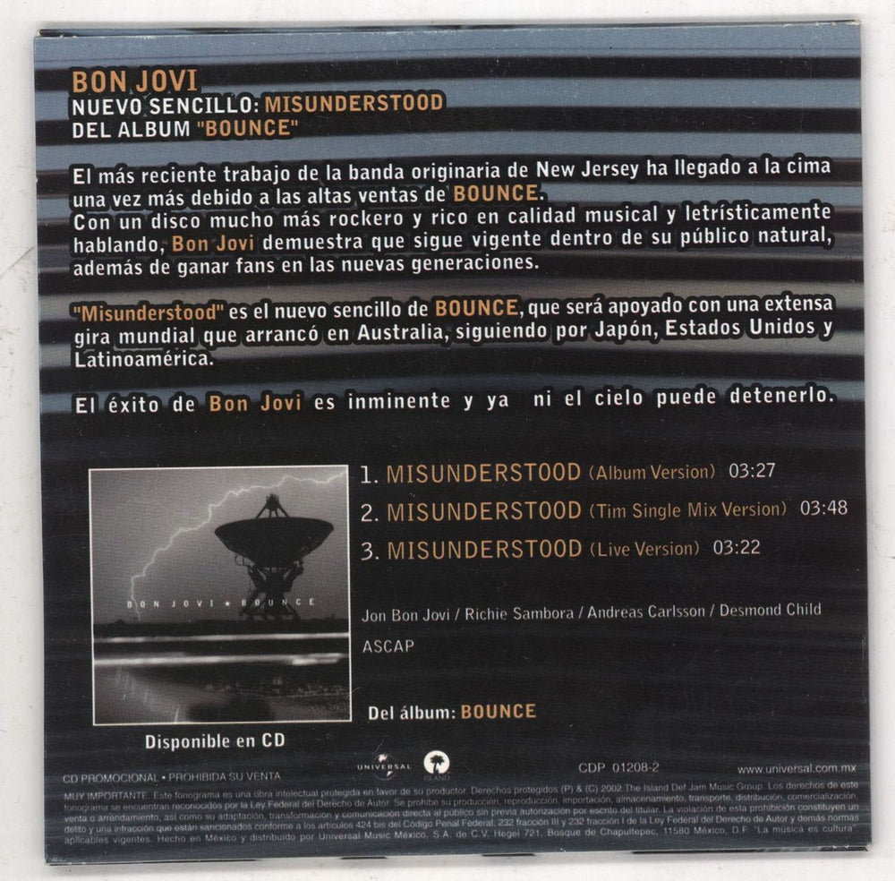 Bon Jovi Misunderstood Mexican Promo CD single (CD5 / 5") BONC5MI235177