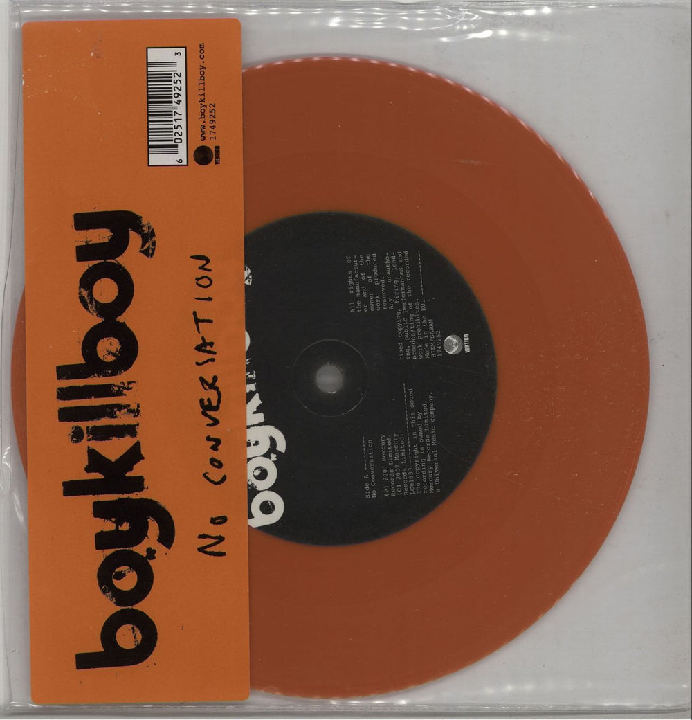 Boy Kill Boy No Conversation - Orange Vinyl UK 7" vinyl single (7 inch record / 45) 1749252