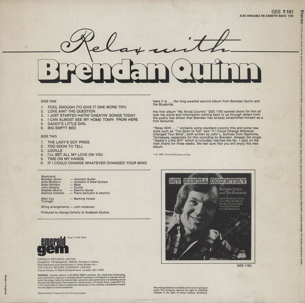 Brendan Quinn Relax With Brendan Quinn UK vinyl LP album (LP record)