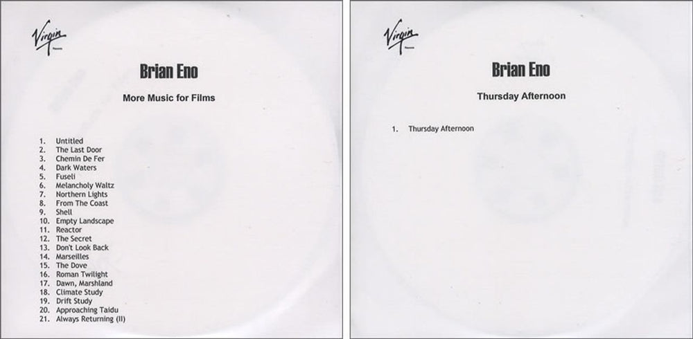 Brian Eno Set Of Four Remastered Albums From Soundtrack Works UK Promo CD-R acetate ENOCRSE320994