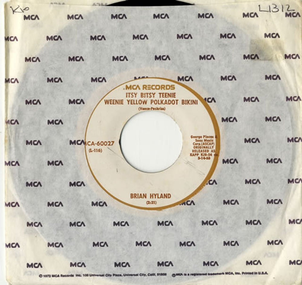 Brian Hyland Itsy Bitsy Teenie Weenie Yellow Polkadot Bikini US 7" vinyl single (7 inch record / 45) MCA-60027