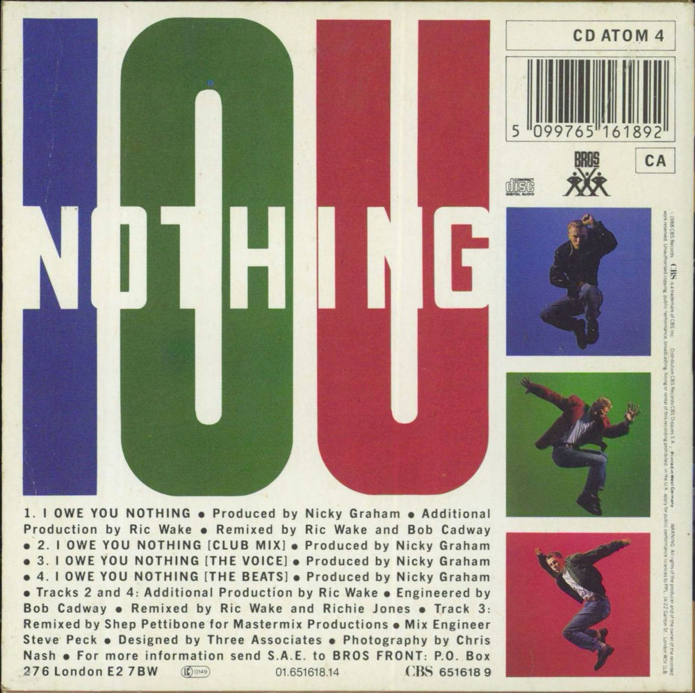 Bros I Owe You Nothing UK CD single (CD5 / 5") 5099765161892