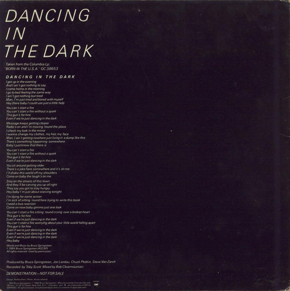 Bruce Springsteen Dancing In The Dark US Promo 12" vinyl single (12 inch record / Maxi-single) SPR12DA248555