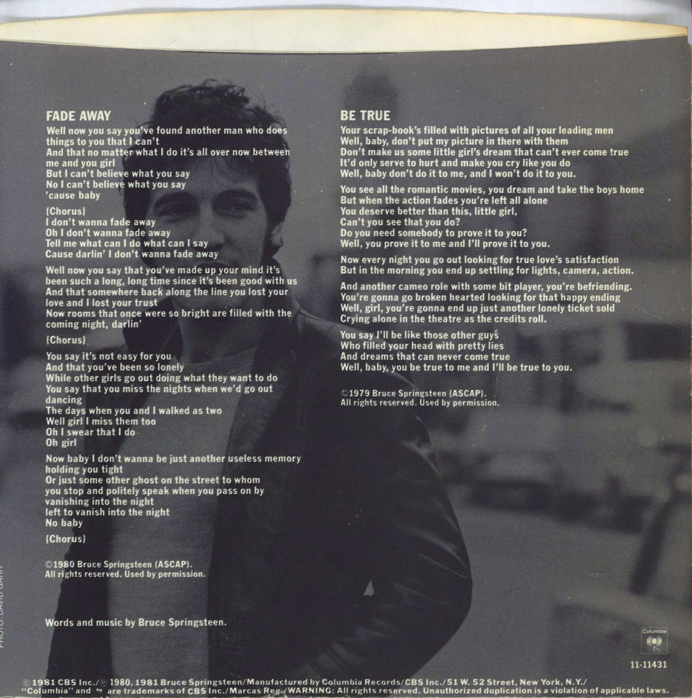 Bruce Springsteen Fade Away US 7" vinyl single (7 inch record / 45) SPR07FA58404