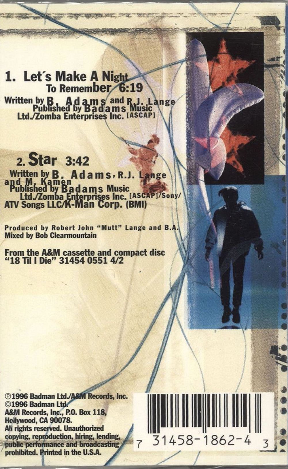 Bryan Adams Let's Make A Night To Remember US cassette single 731458186243