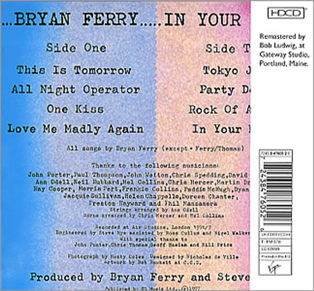 Bryan Ferry In Your Mind UK CD album (CDLP) FERCDIN358886