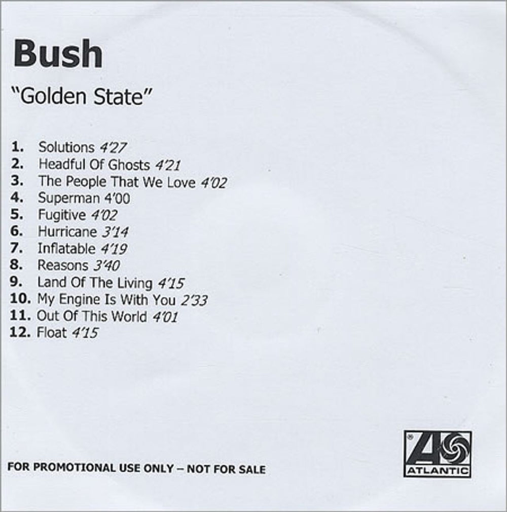 Bush Golden State UK Promo CD-R acetate CD-R