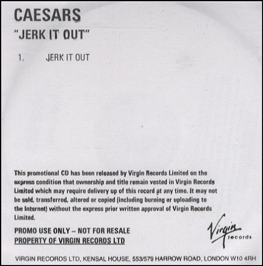 Caesars Jerk It Out - 1 Track UK Promo CD-R acetate CD-R ACETATE