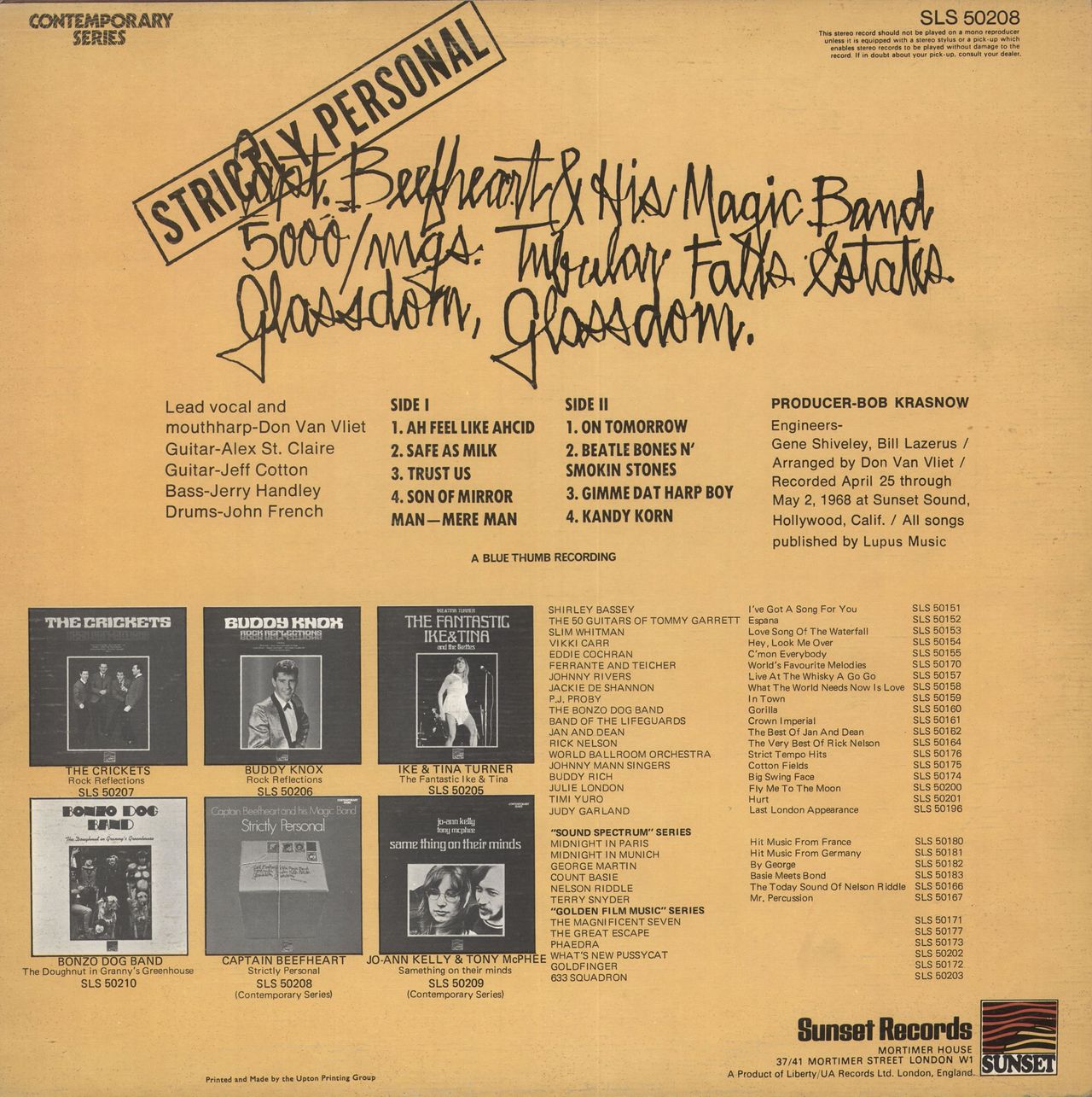 Captain Beefheart  Magic Band Strictly Personal Textured Sleeve UK — 