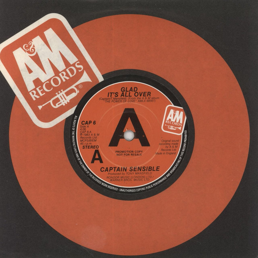Captain Sensible Glad It's All Over UK Promo 7" vinyl single (7 inch record / 45) CAP6