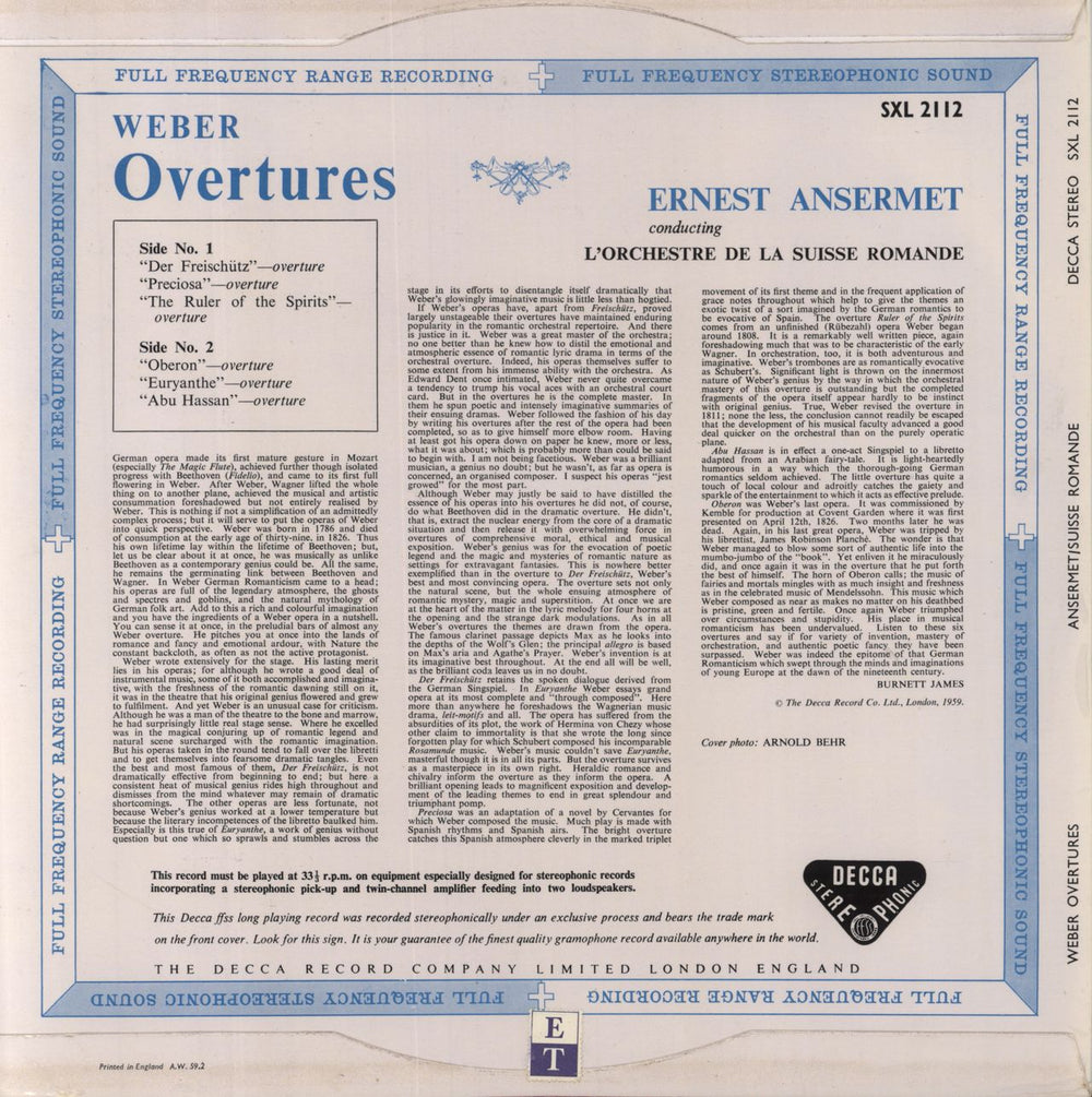 Carl Maria Von Weber Overtures UK vinyl LP album (LP record)