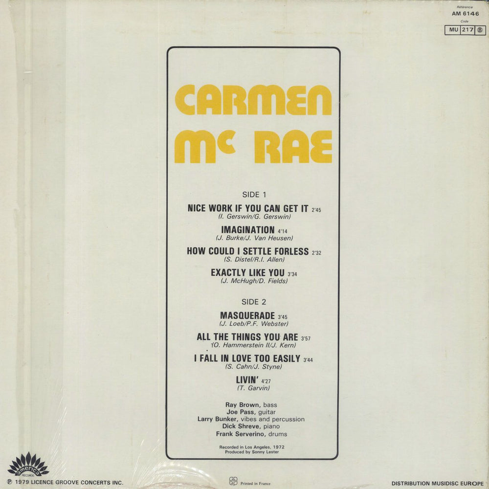 Carmen McRae Carmen McRae French vinyl LP album (LP record)