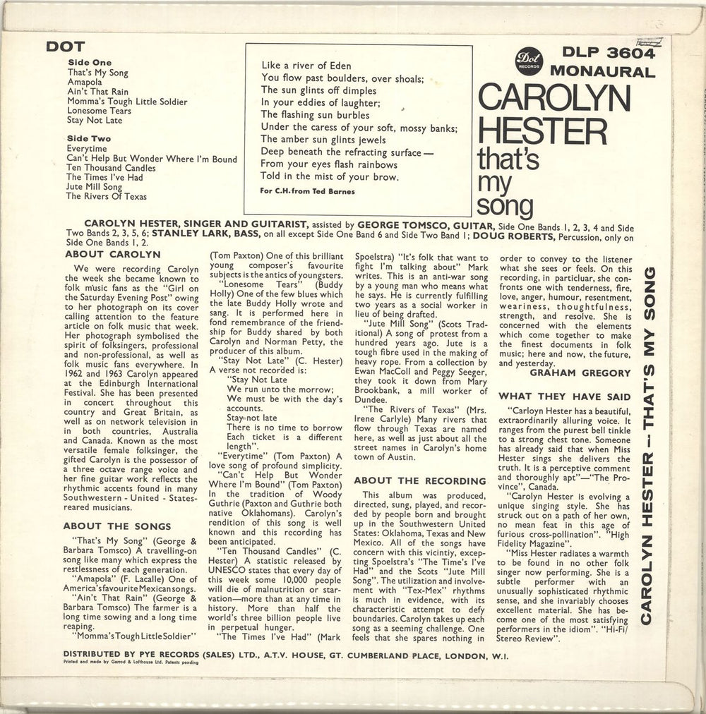 Carolyn Hester That's My Song UK vinyl LP album (LP record)