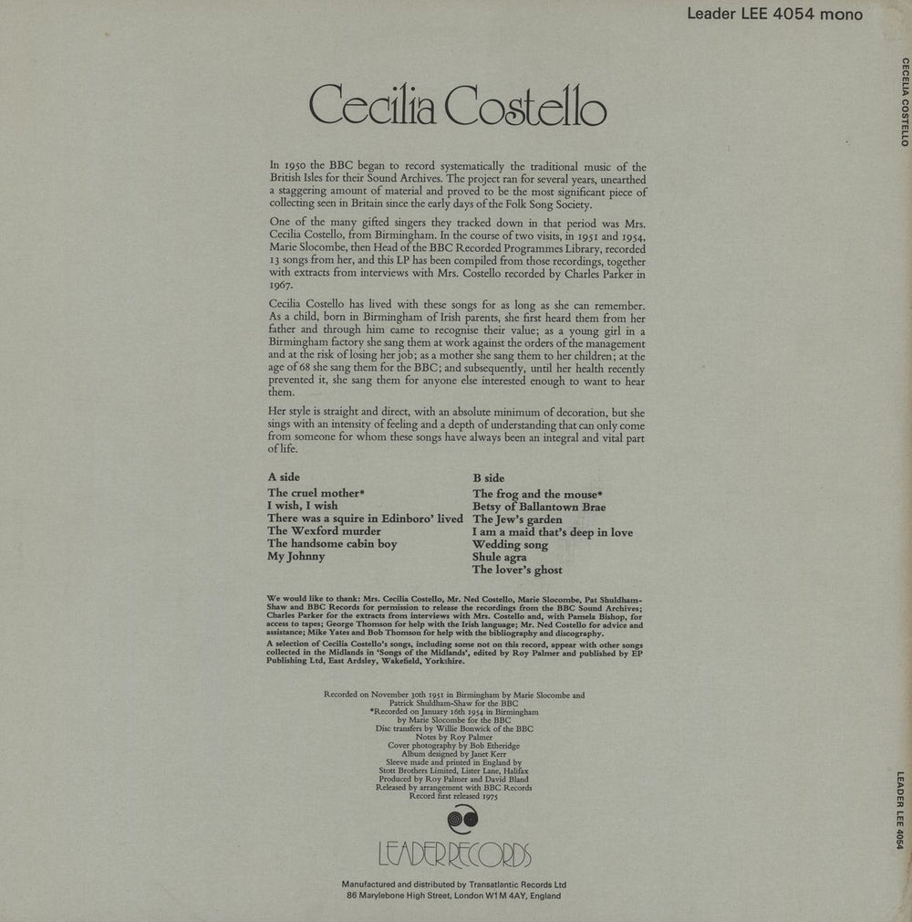 Cecilia Costello Cecilia Costello UK vinyl LP album (LP record)