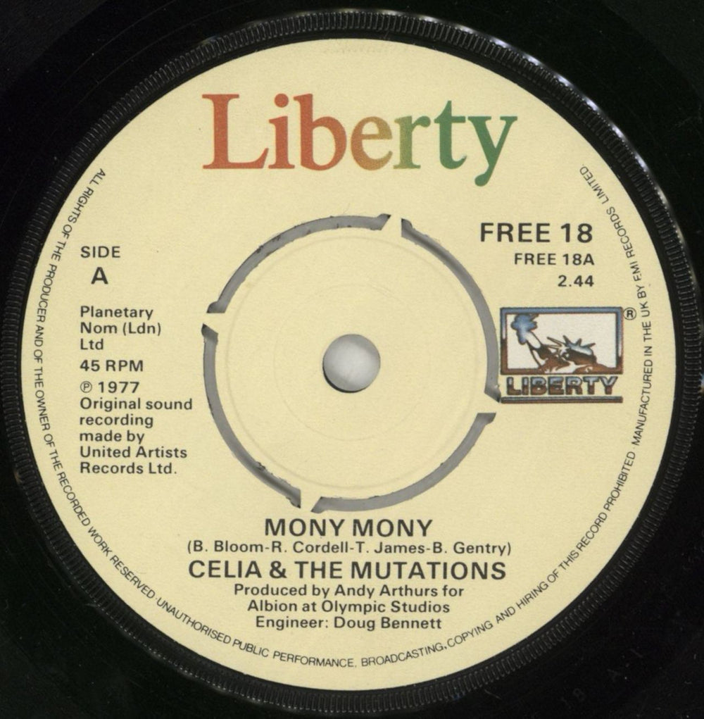 Celia & The Mutations Mony Mony - 1981 Issue UK 7" vinyl single (7 inch record / 45) FREE18
