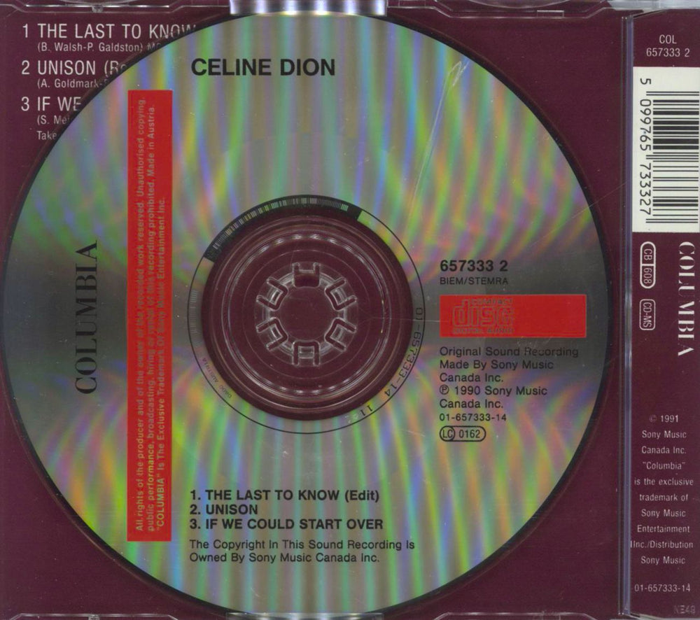 Celine Dion The Last To Know UK CD single (CD5 / 5")