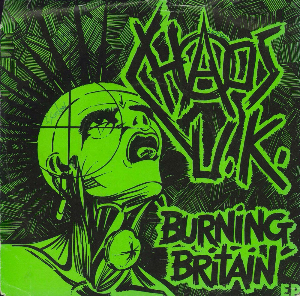 Chaos U.K. Burning Britain EP - WOS UK 7" vinyl single (7 inch record / 45) RIOT6