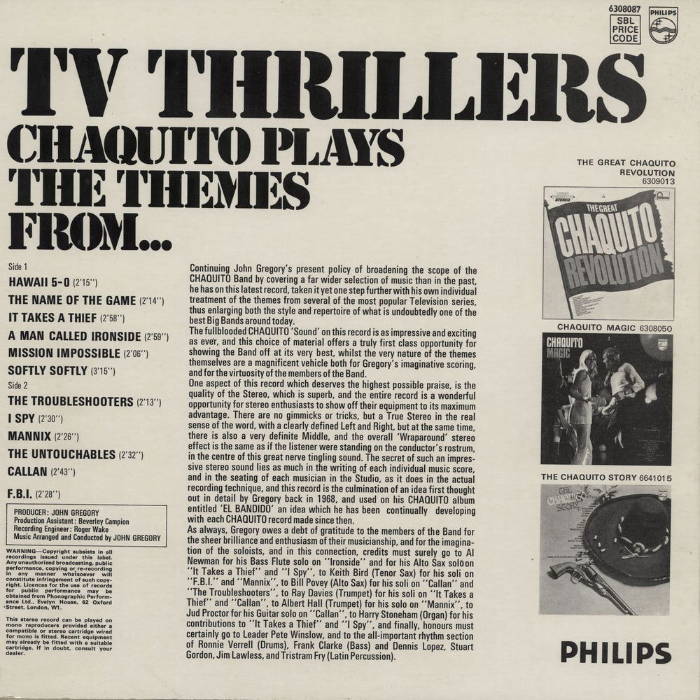 Chaquito Chaquito Plays The Themes From TV Thrillers UK vinyl LP album (LP record)