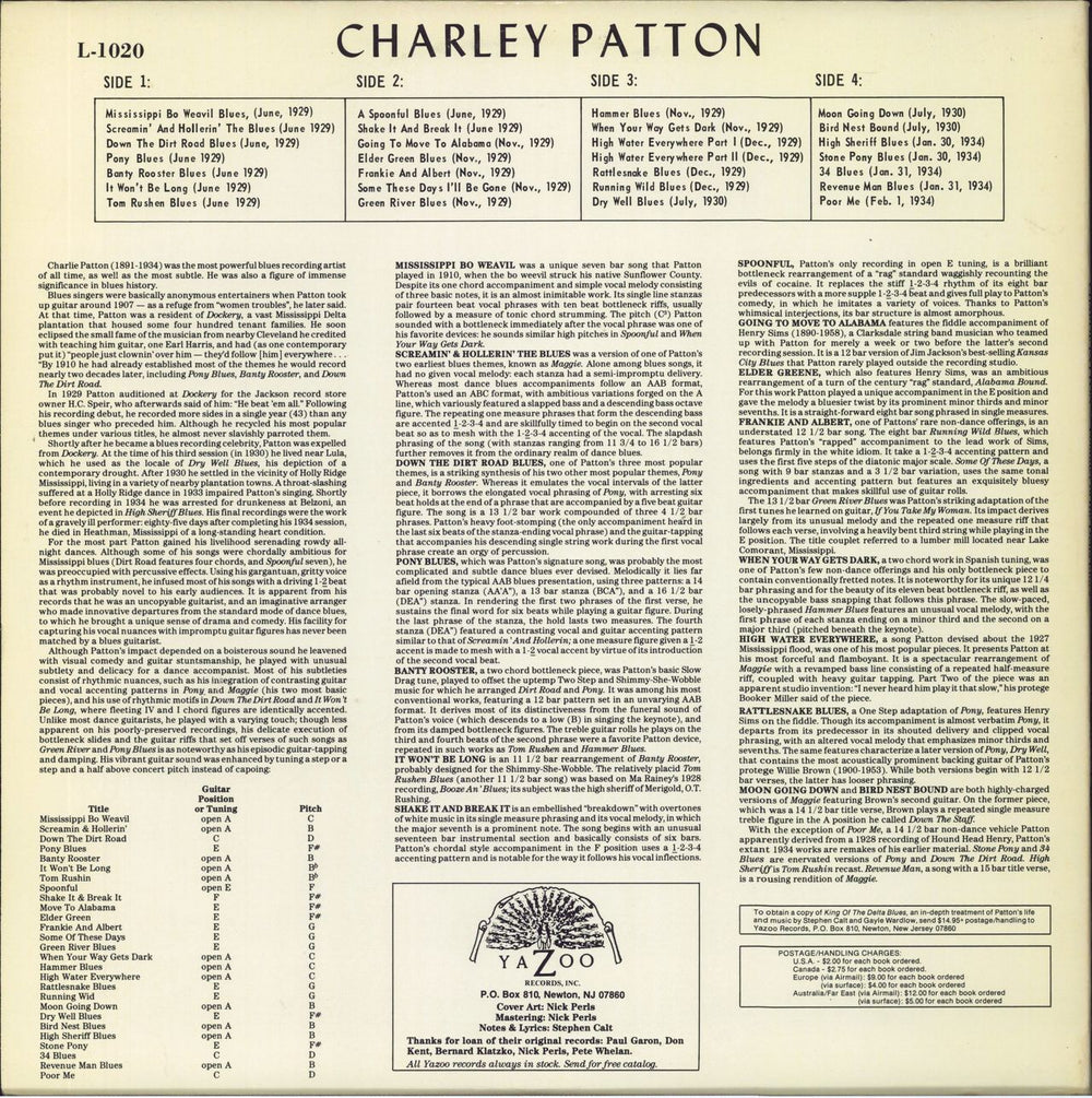 Charley Patton  Founder Of The Delta Blues US 2-LP vinyl record set (Double LP Album)