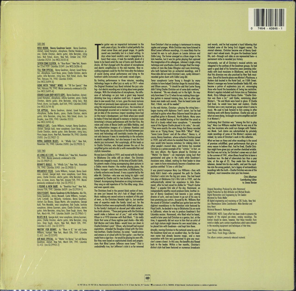 Charlie Christian The Genius Of The Electric Guitar UK vinyl LP album (LP record) 074644084610