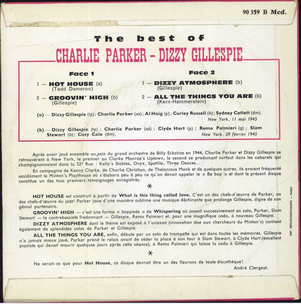 Charlie Parker The Best Of... French 7" vinyl single (7 inch record / 45)