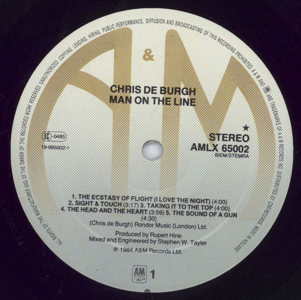 Chris De Burgh Man On The Line Dutch vinyl LP album (LP record) BURLPMA827905