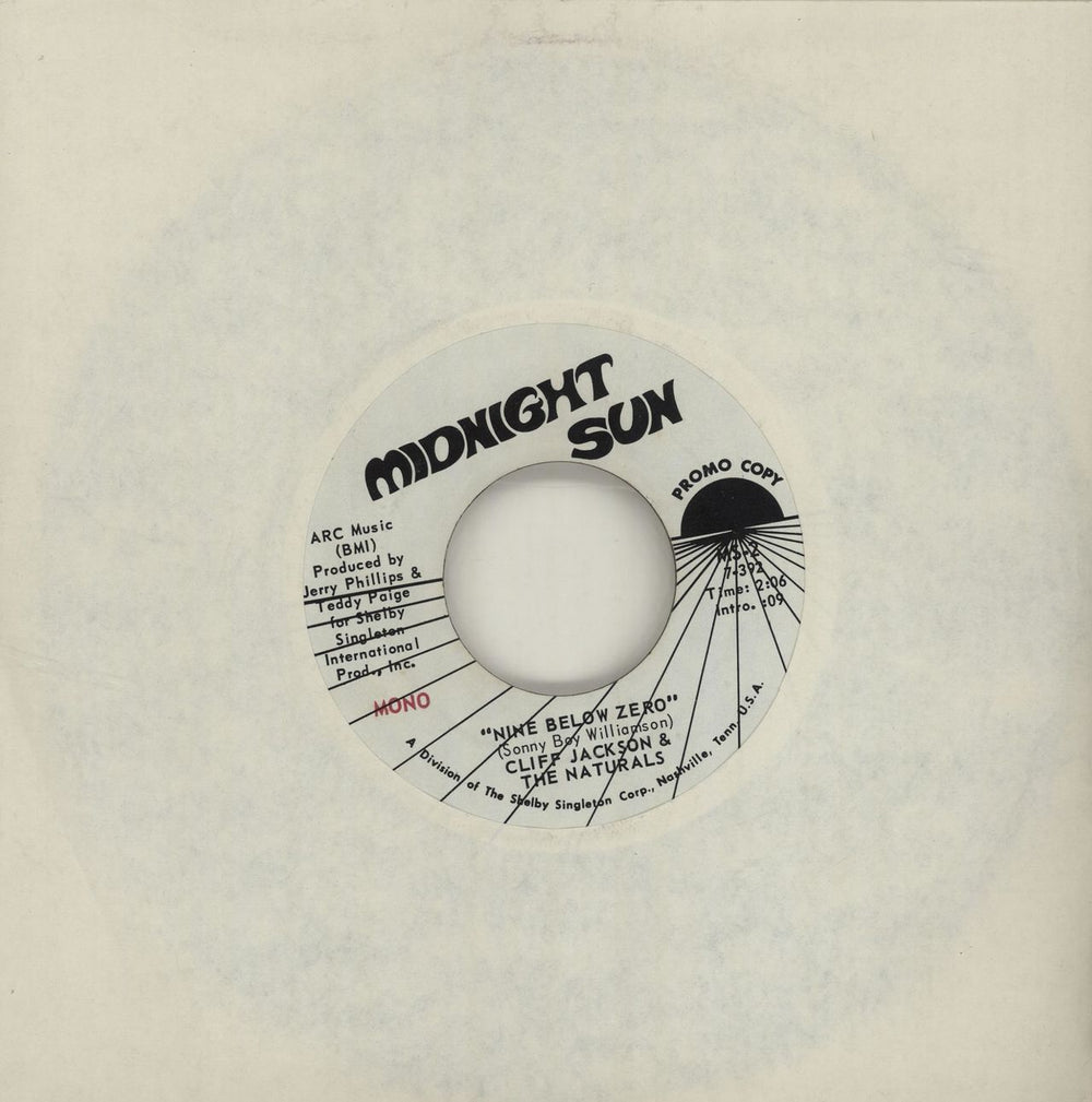 Cliff Jackson & The Naturals Nine Below Zero US Promo 7" vinyl single (7 inch record / 45) MS-2