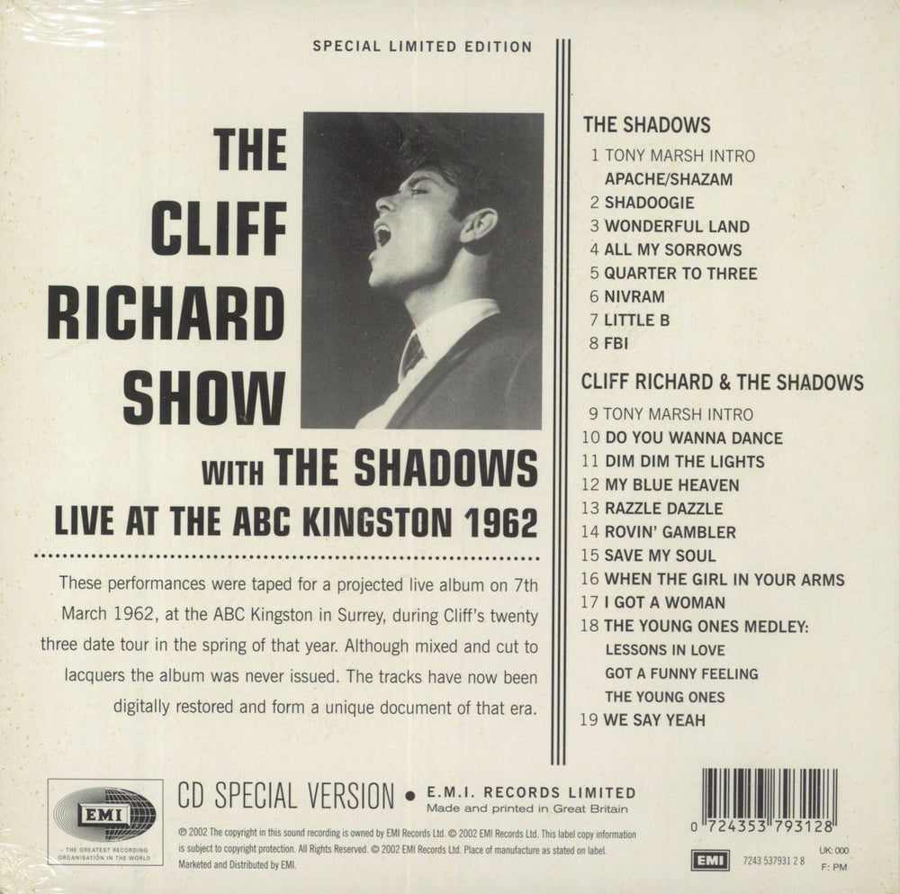 Cliff Richard Live At The ABC Kingston 1962 - Sealed UK CD album (CDLP) 724353793128