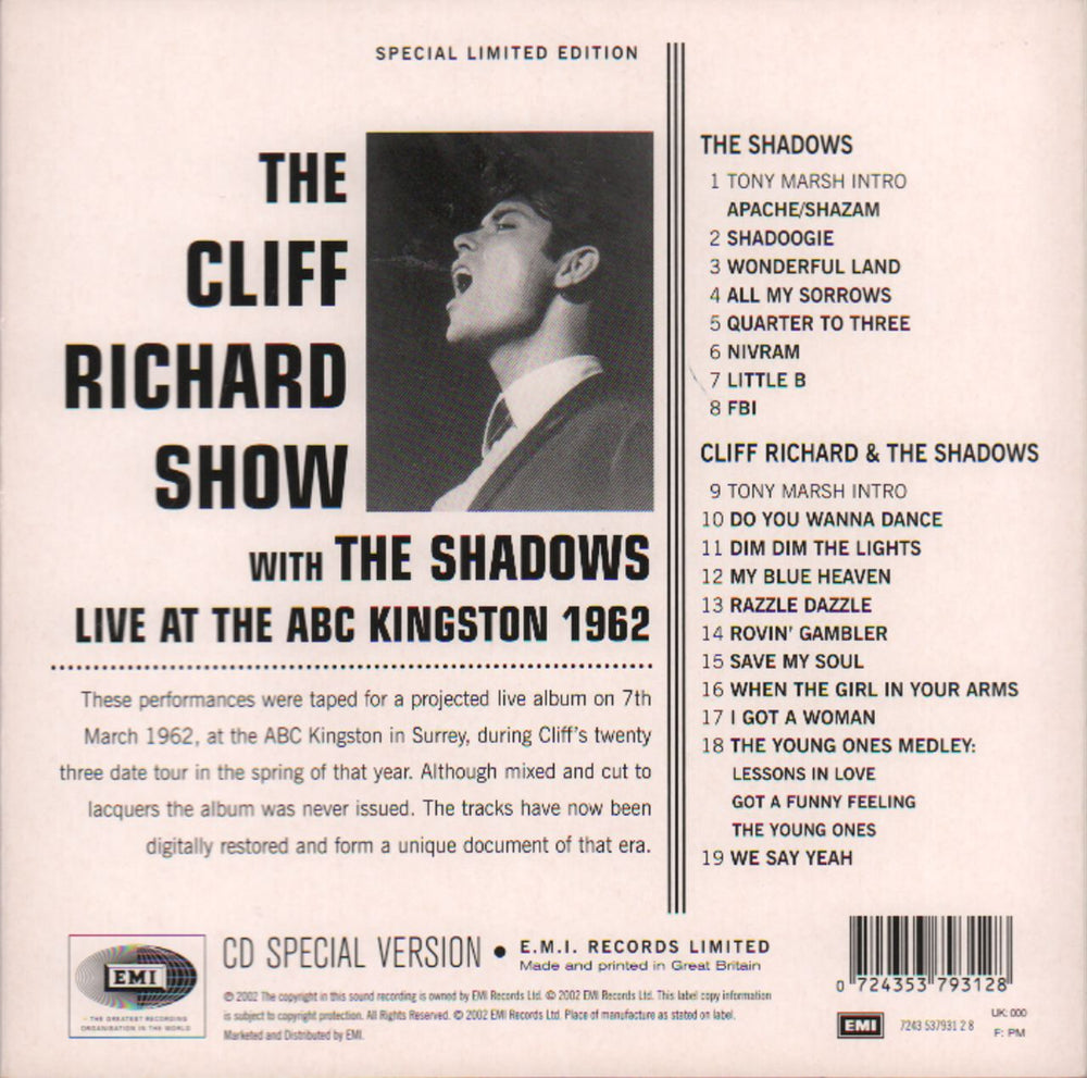 Cliff Richard Live At The ABC Kingston 1962 - Sealed UK CD album (CDLP) RICCDLI207684