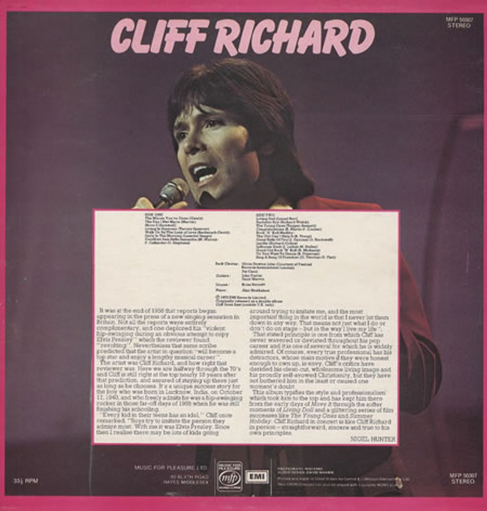 Cliff Richard Live! UK vinyl LP album (LP record) RICLPLI227625