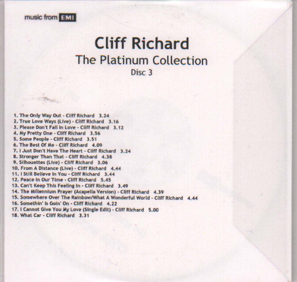 Cliff Richard The Platinum Collection UK Promo CD-R acetate