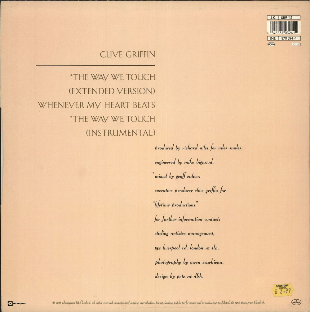 Clive Griffin The Way We Touch UK 12" vinyl single (12 inch record / Maxi-single) 042287032411